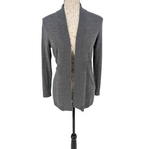 TALBOTS SMALL PETITE  Pure Merino Wool Sweater Gray Open Front Academia